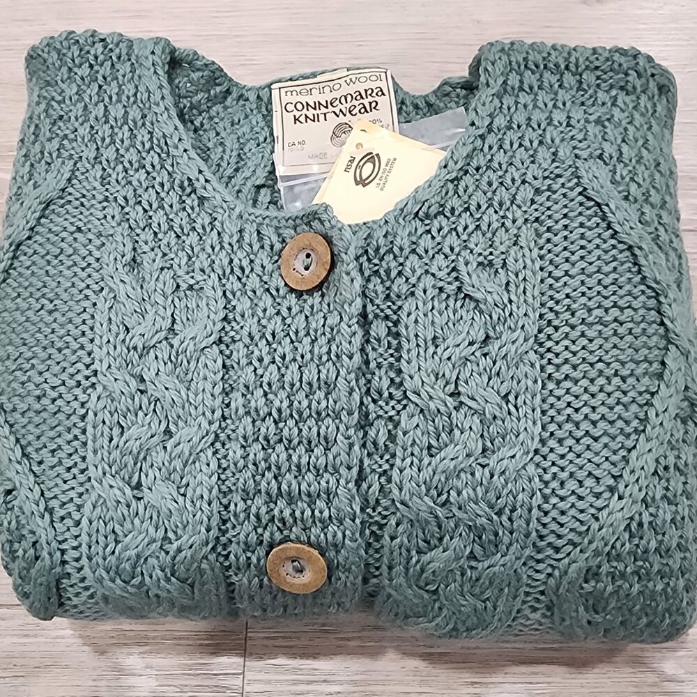 NWT VTG Connemara Knitwear Sweater Cardigan Merino Wool Ireland Green Women's M - Picture 9 of 9
